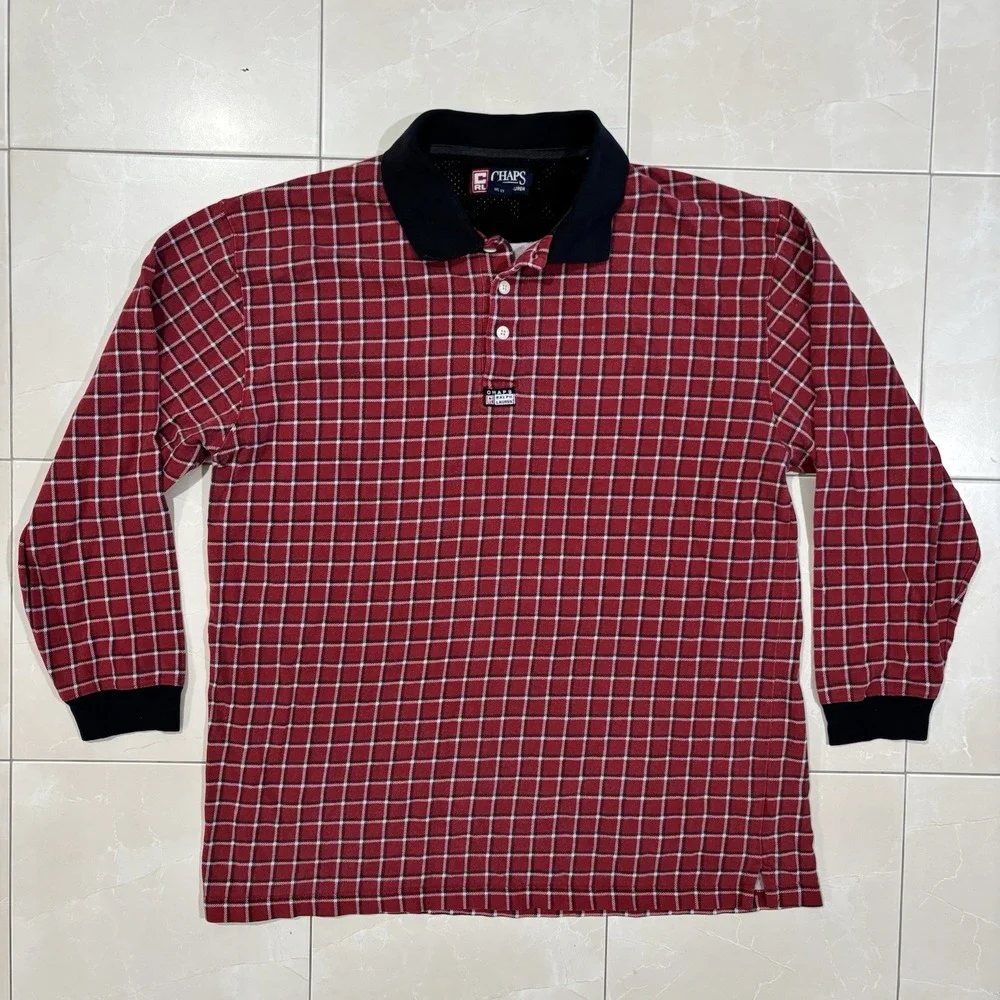 Vintage Chaps Ralph Lauren Rugby Polo Shirt Men's XL Plaid 90s Y2K Skate Preppy